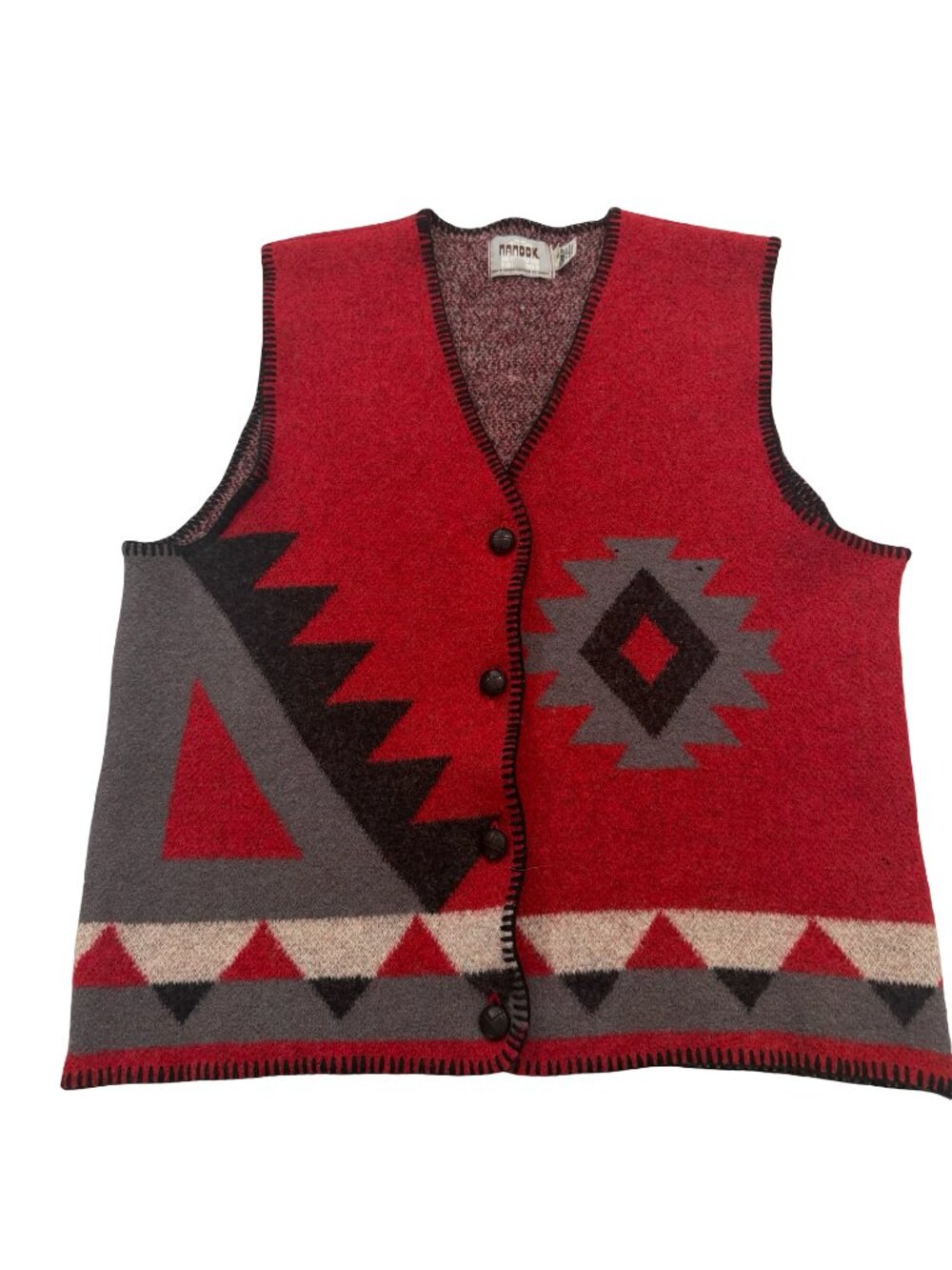 Nanook Red Southwestern Aztec Print Wool Blanket Button Vest Motif Large Women's